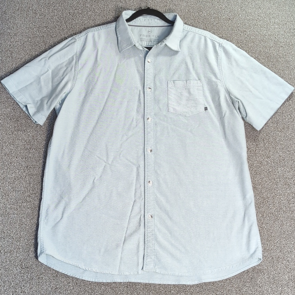 Free Fly Performance Bamboo Short Sleeve Shirt Mens XXL Light Denim Blue Stretch